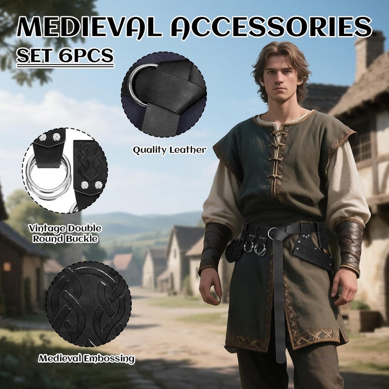 bcehyaa Store Renaissance Belt Pouch Medieval Viking Pirate Leather Bag Potion Bottle Set Skirt Hike Halloween Cosplay Costume Accessorie (Black-A, Belt Pouch) - Image 3